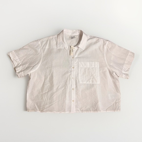 Madewell Tops - NWT Madewell Womens Short Sleeve Cropped Button-up White Collared Shirt, Size M
